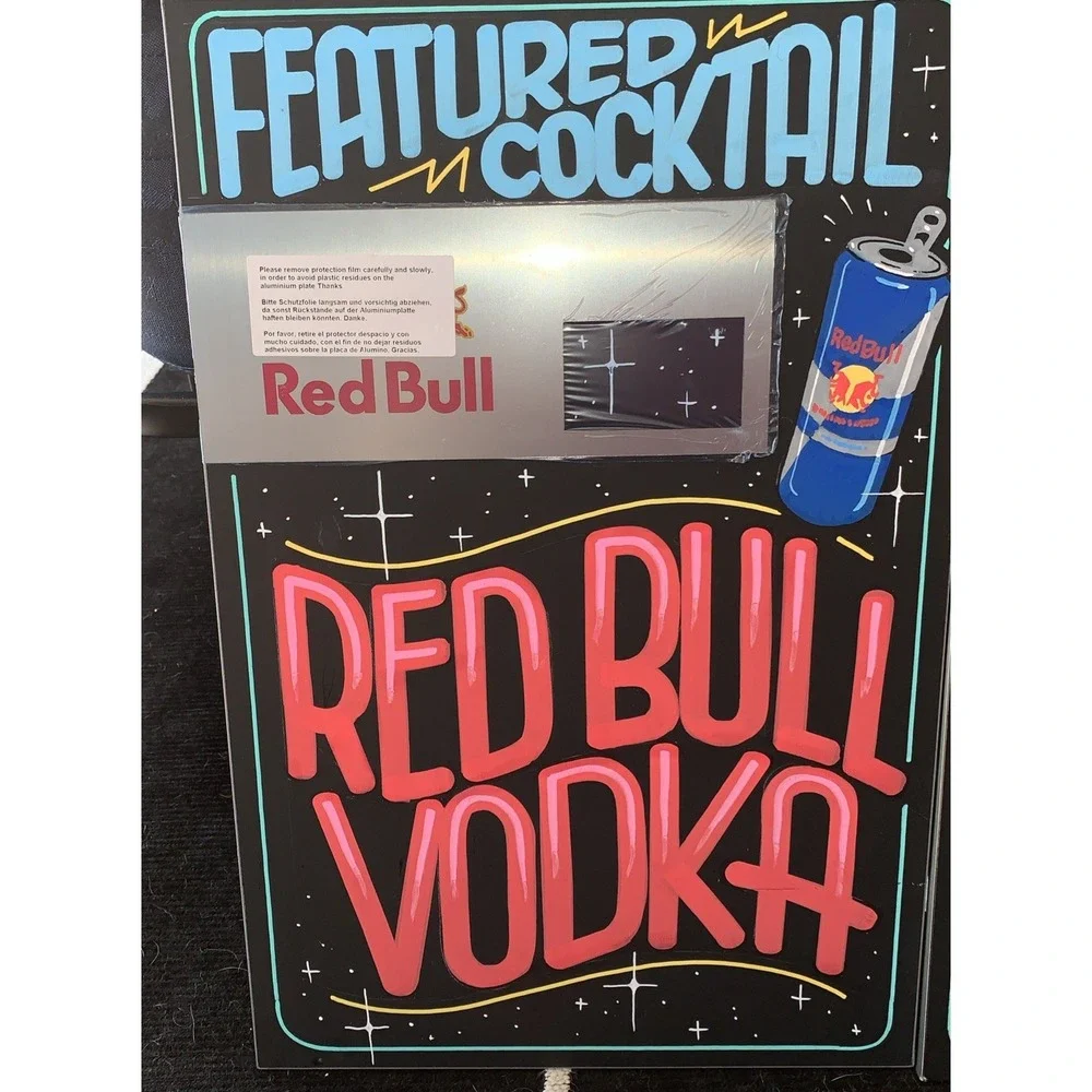 Set Of 2 Red Bull Hand Painted Bar Signs Marketing Advertising Campaign Sign